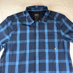 511 Tactical Snap Button Shirt Men's Size Medium Blue Short Sleeve Plaid